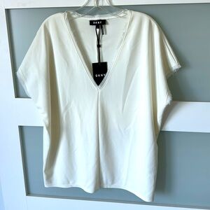 DKNY Cream Blouse Short Sleeve Loose Fit